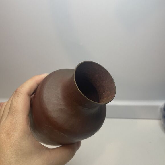 Hammered Copper Vase J.C.L.R. Antique Fluted Opening Handmade  6” H - Picture 5 of 8